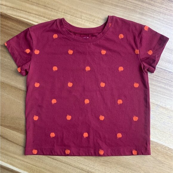 Cat & Jack Other - Cat & Jack Kids Girls Apple Print T-Shirt Burgundy Short Sleeve Size Small